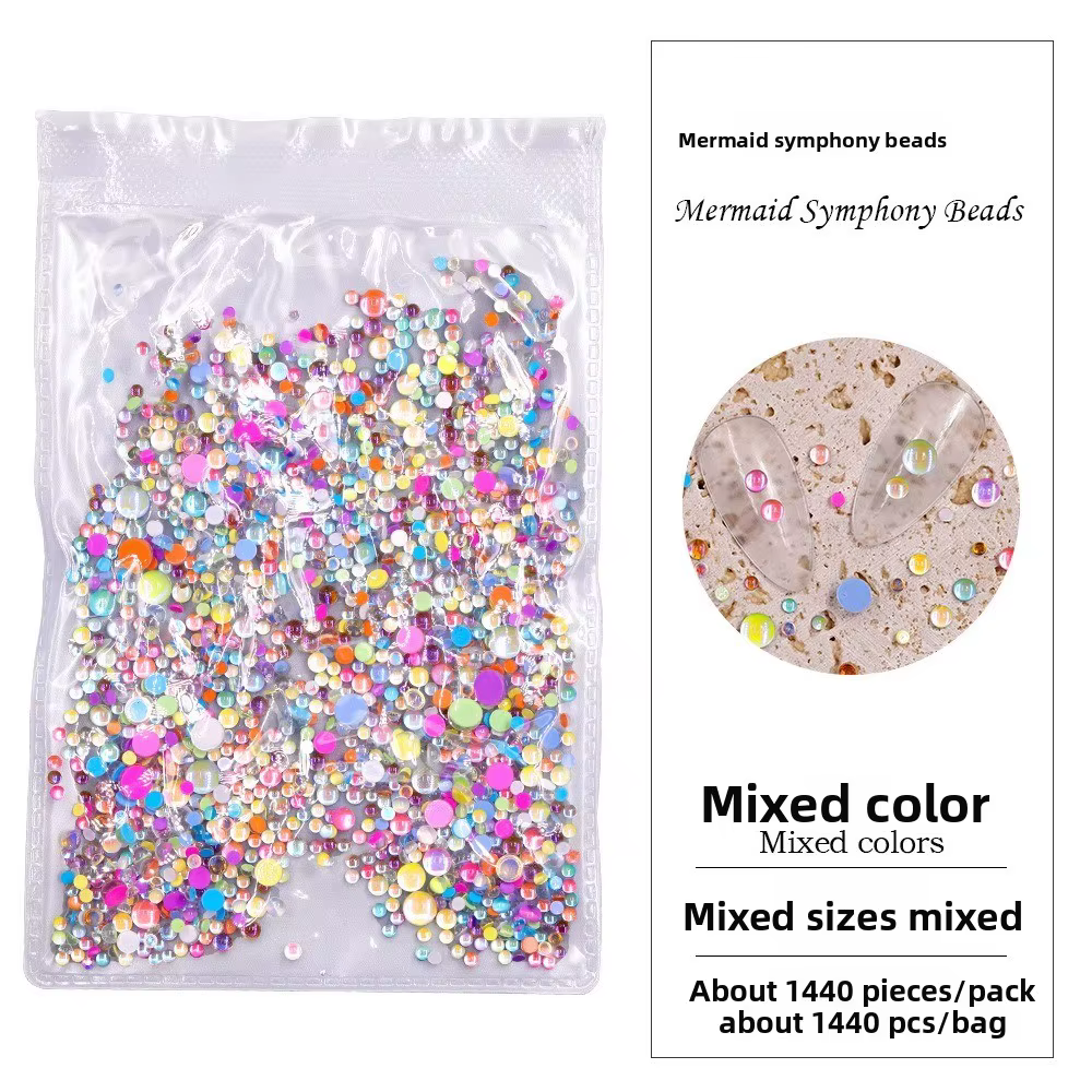 1 sac de larme de sirène arc-en-ciel pour Nail Art, breloque Macaron bulle perle Nail Art pour l'été