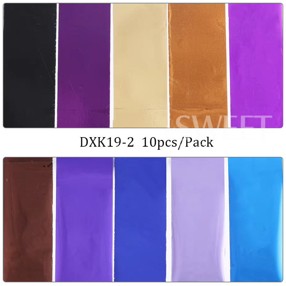 Feuilles de transfert d'ongles métalliques, 10 pièces, miroir or argent violet étoilé papier Gel ver