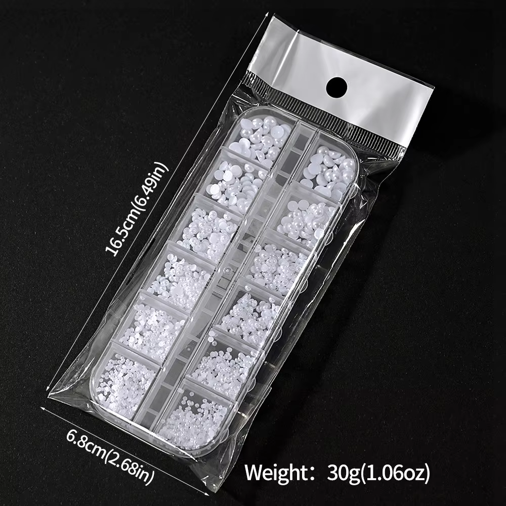 Ensemble de 12 boîtes de breloques pour ongles en perles japonaises, 1.5-5mm, strass 3D mixtes compl