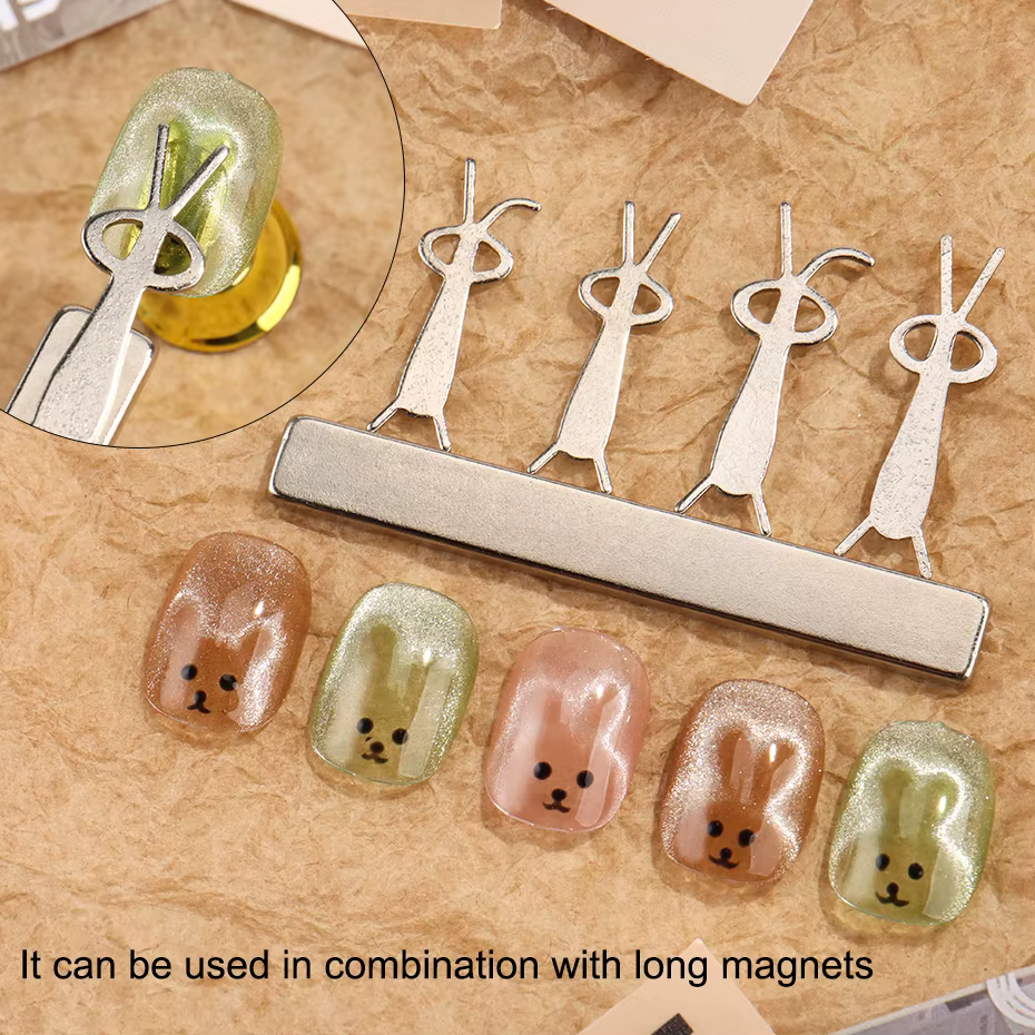 4 pièces Kawaii lapin ours forme oeil de chat aimant pour ongles oreille pliée lapin oeil de chat ef