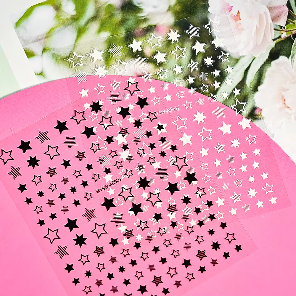 Ensemble d'autocollants étoiles 3D pour Nail Art, décalcomanies or/argent/or Rose, autocollants étoi