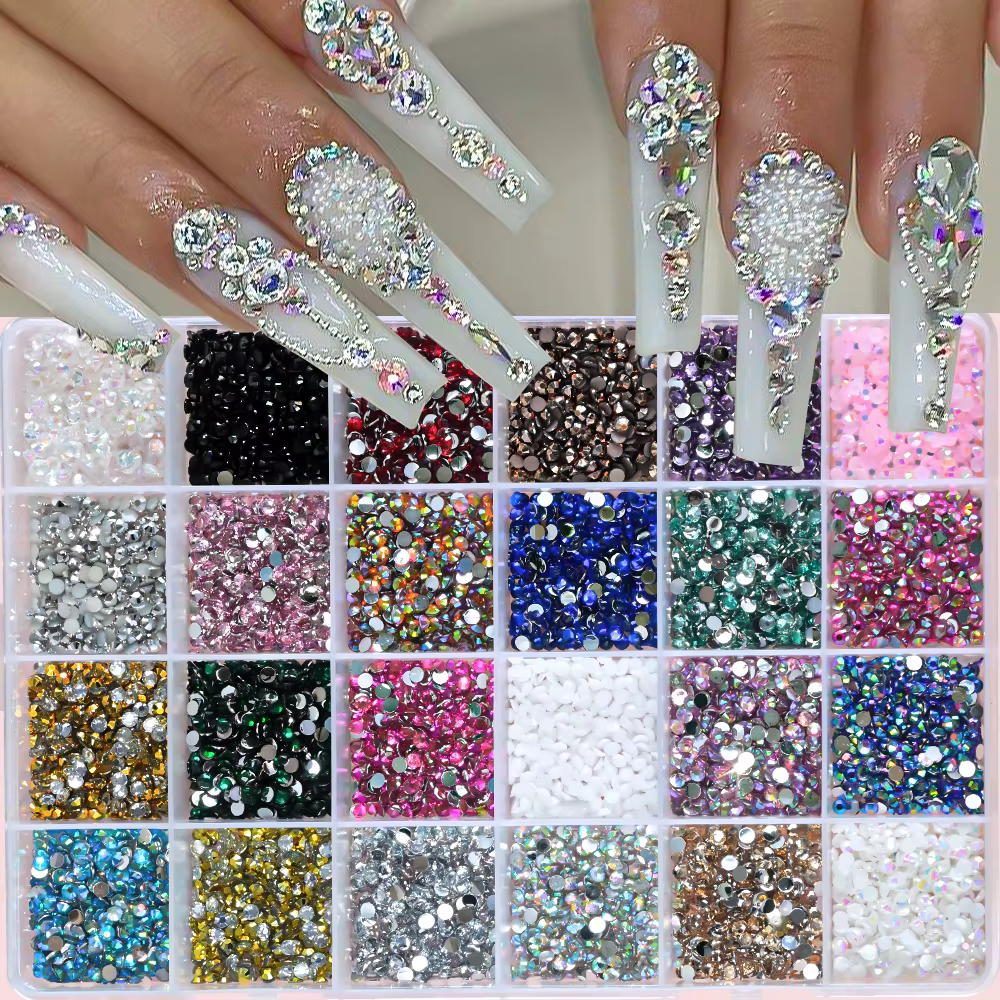 1 boîte 3D coloré rond Nail Art strass Flatback Galss diamant gemmes bijoux ongles breloques bricola