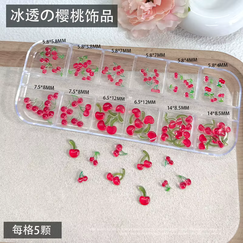 12 grilles/boîte 60 pièces 3D acrylique fruits Nail Art cerise fraise breloques accessoires pour ong