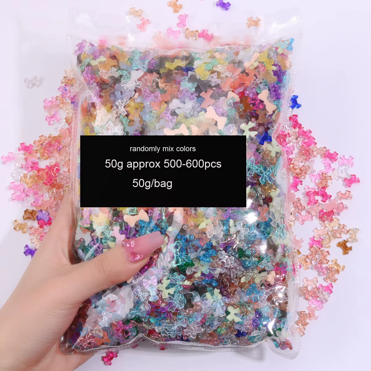 500-600 pièces mixte nœud papillon coeur fleurs breloques pour ongles 3D bonbons couleurs mélangées 