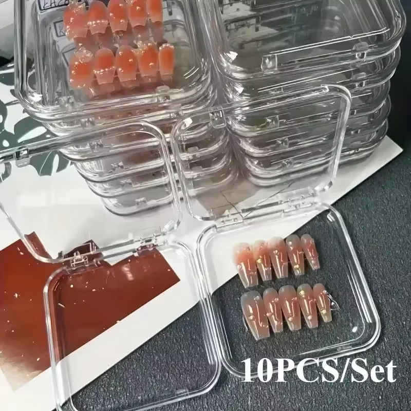 Boîtes acryliques de stockage d'ongles à pression, avec feuilles adhésives, boîtes transparentes pou