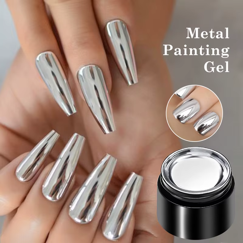 Vernis à ongles Gel pour peinture métallique, effet miroir chromé argent, ligne de dessin Super bril
