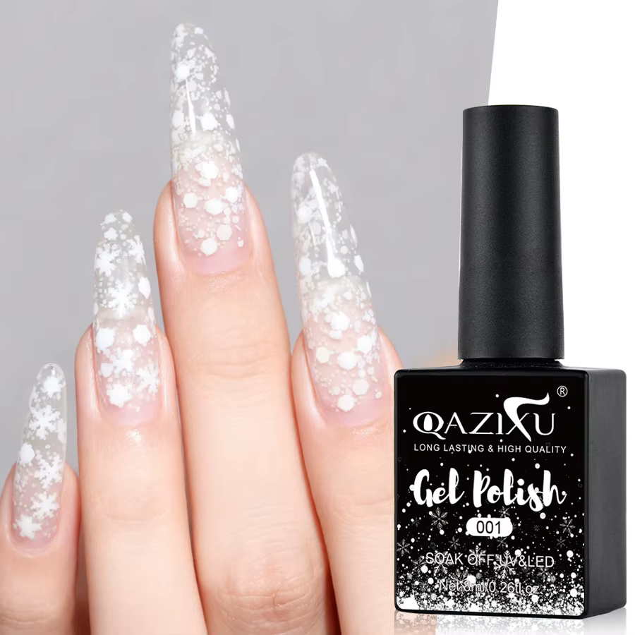 QAZIXU 8ml flocon de neige Gel vernis à ongles UV LED Semi Permanent blanc rose paillettes neige Gel