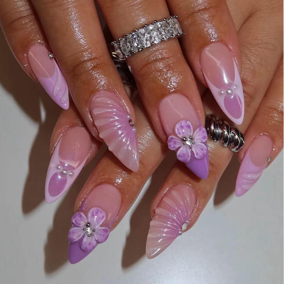 24 pièces à la mode 3D sculpté fleur faux ongles rétro rouge à pois français presse sur ongles détac