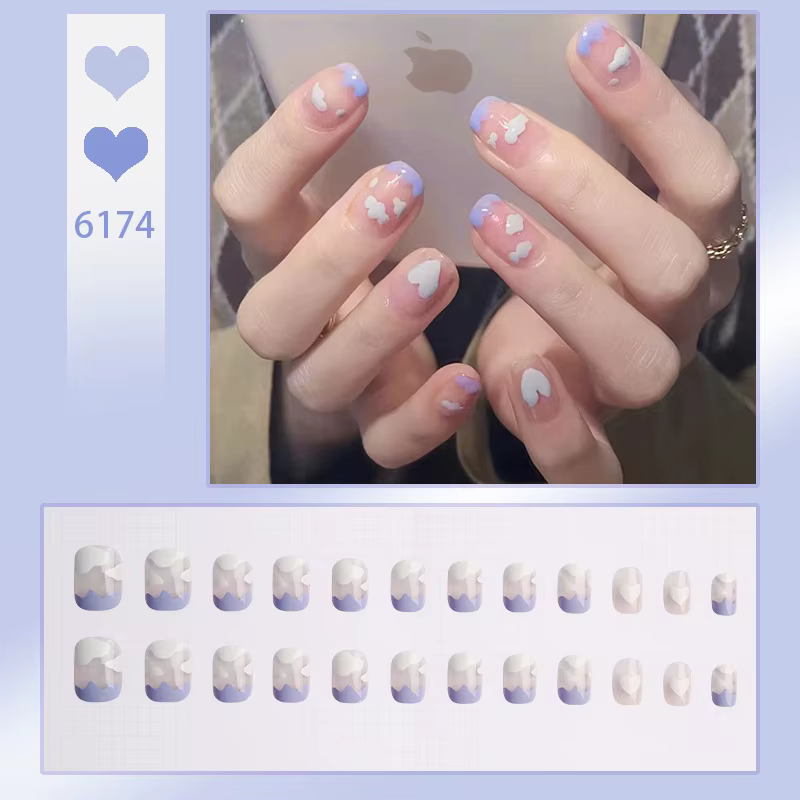 24P Taro violet lapin conception couverture complète faux ongles artificiels amovibles presse sur Na