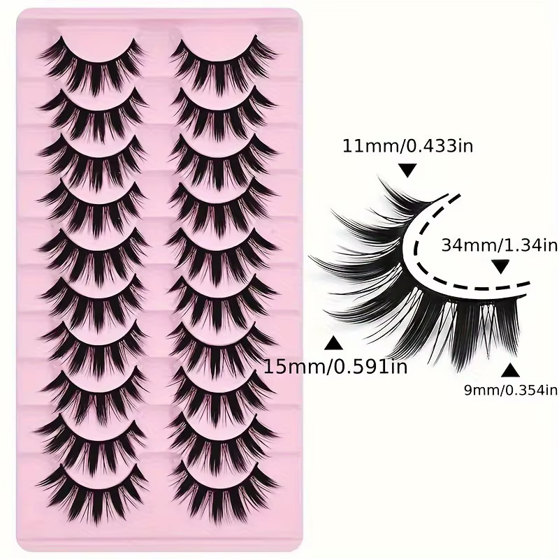 10 paires de faux cils, extensions de cils épais, outils de maquillage pour les yeux réutilisables (