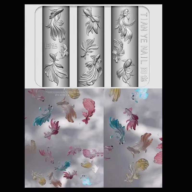 Modèles de sirène d'océan en Silicone souple 3D, boutons Koi de poisson rouge sculptés, moule d'art 