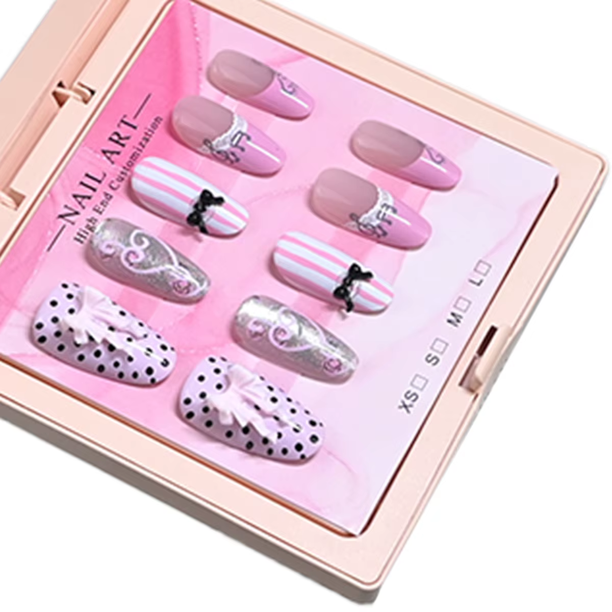 10 faux ongles en amande de taille moyenne faits à la main avec un emballage délicat. Ton rose-viole