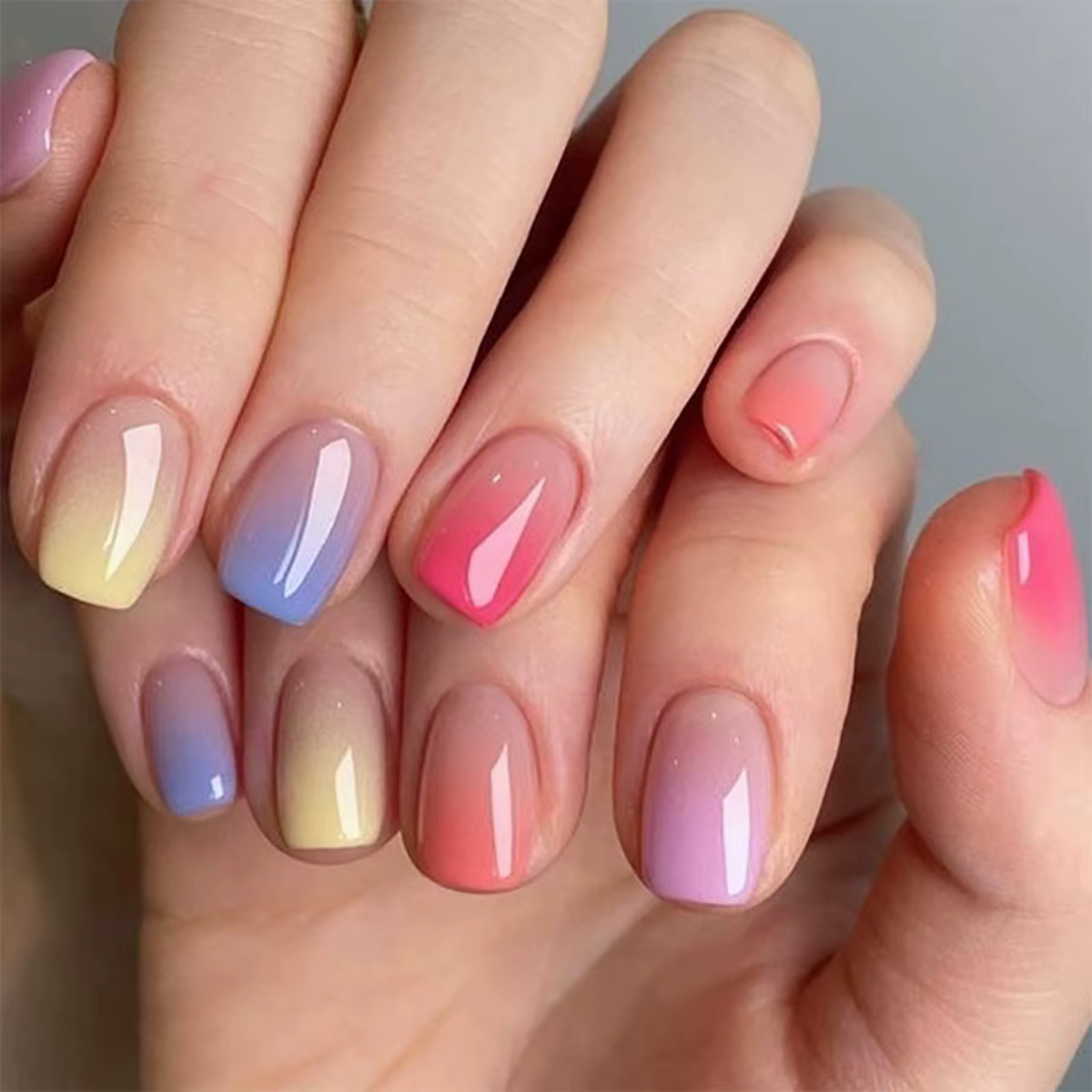24 pièces/ensemble court carré ballet faux ongles dégradé bleu violet vert rose automne été couvertu