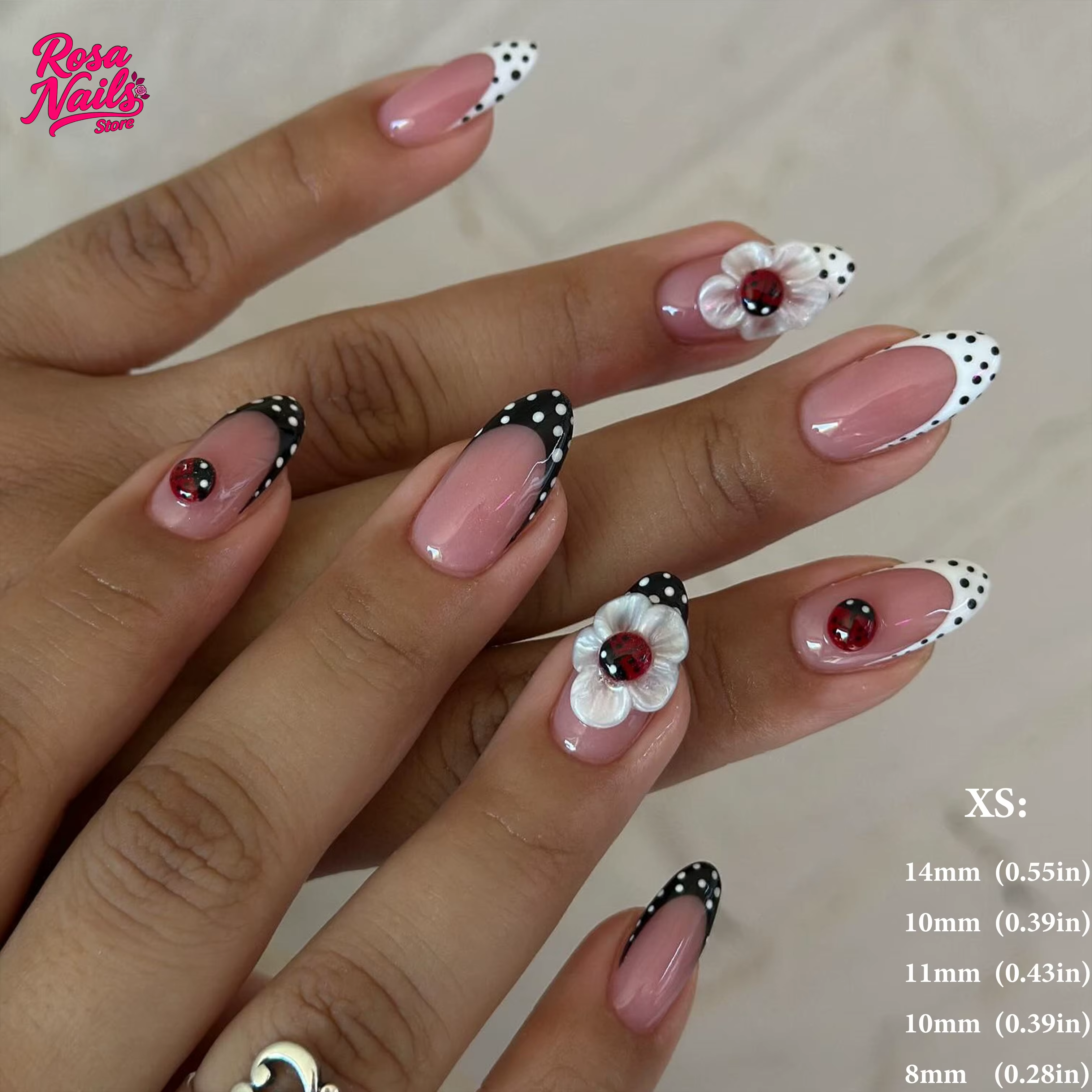 Faux ongles peints à la main, à pression, pour dame, beurre, jaune, amande d'été, coccinelle, pointe