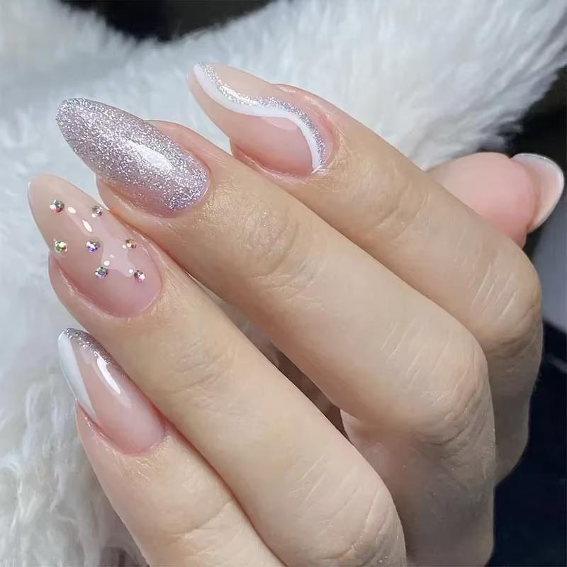 Faux ongles de Ballet en amande mi-longs, 24 pièces, Design œil de chat Simple, à pression, couvertu