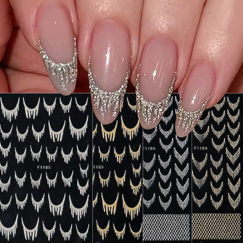 Autocollants réfléchissants à paillettes pour Nail Art français, ligne de pampilles scintillantes en