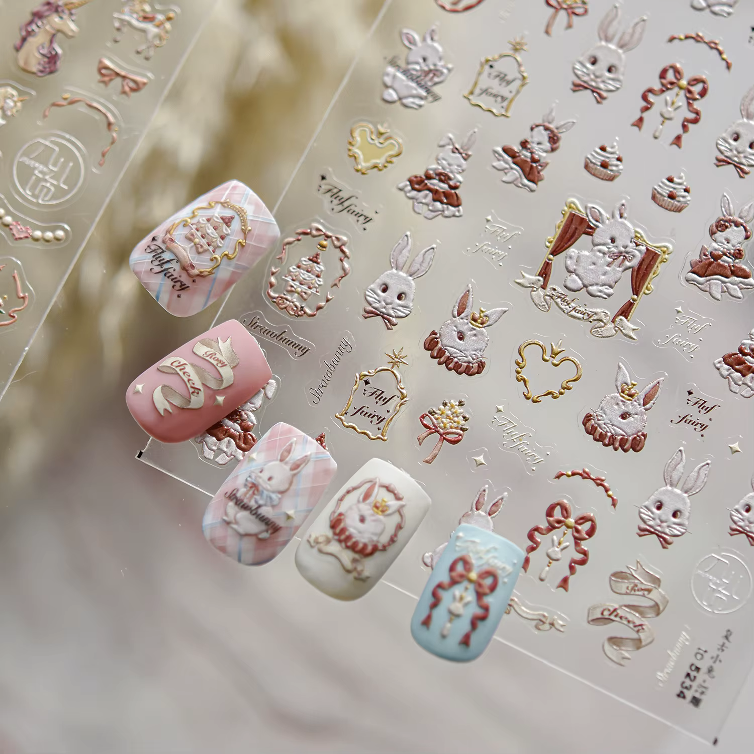 Autocollant pour ongles d'Halloween 5D en relief dessin animé Nail Art autocollants rétro lapin auto
