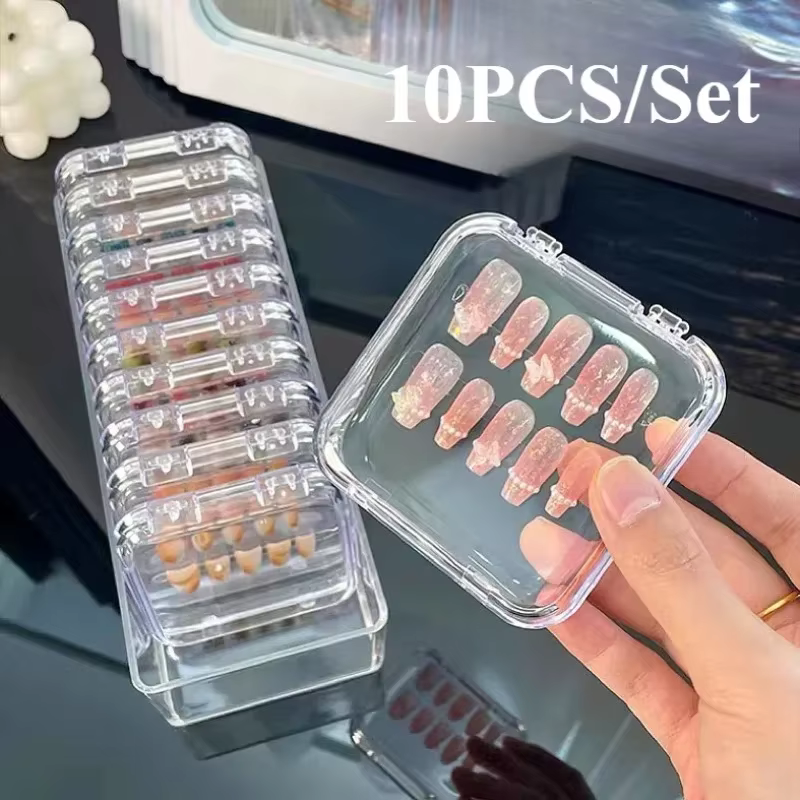 Boîtes acryliques de stockage d'ongles à pression, avec feuilles adhésives, boîtes transparentes pou