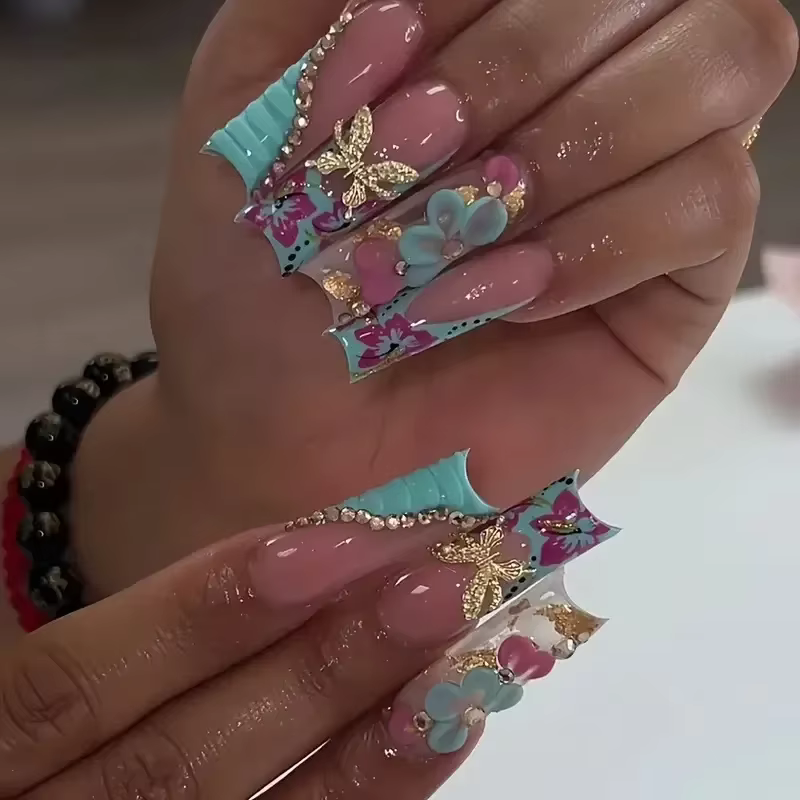 Faux Ongles Longs Bruns N64.Glitter Ballet Wearable, Design Français, Presse Complète sur Nail Ins, 