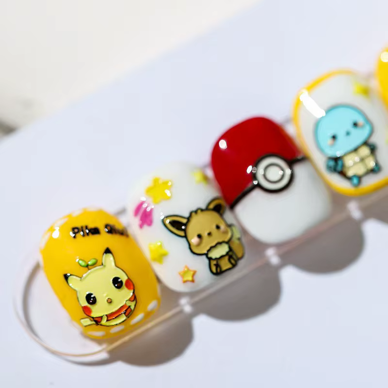 Miniso Nouveaux autocollants pour ongles Pokémon en relief 5D Personnage d'anime Charmander Pikachu