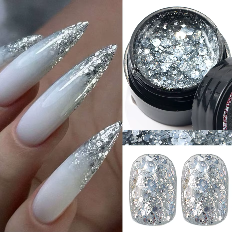 Vernis à ongles réfléchissant à paillettes Champagne or, Gel UV scintillant pour ongles, paillettes 