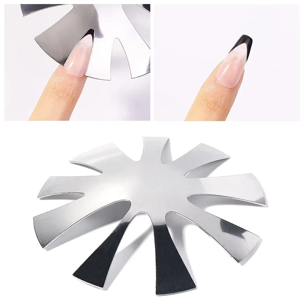 Moule de bord d'ongle français or argent multicolore ligne V conception de sourire, outils de manucu