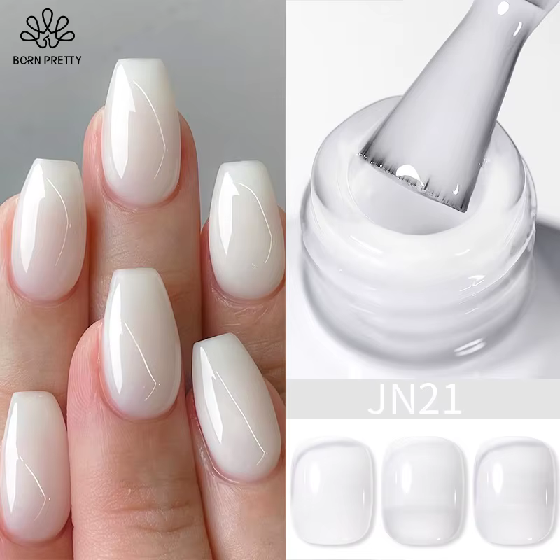 BORN PRETTY Vernis à ongles gel nude blanc laiteux 10ml, blanc translucide, gel semi-permanent à ret