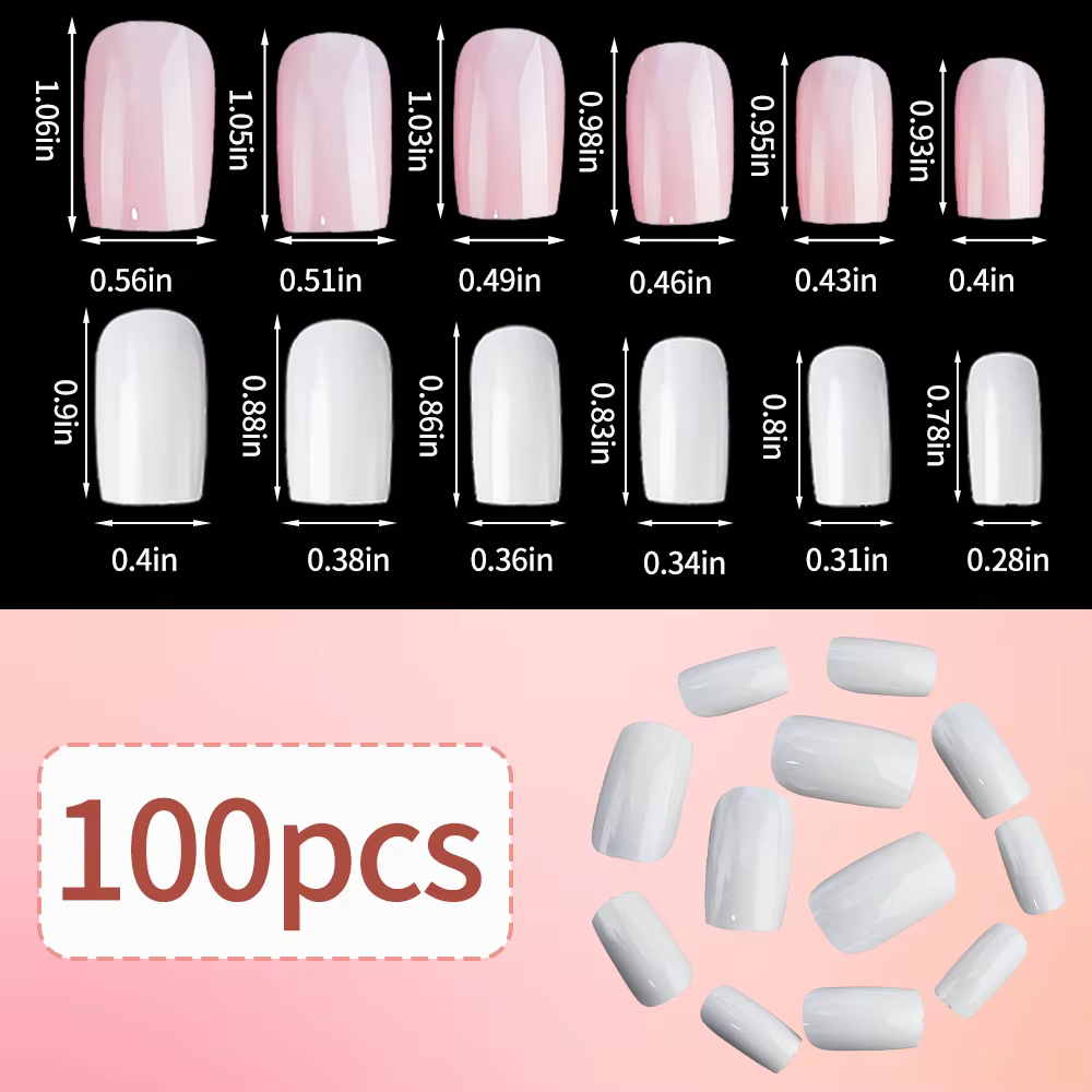 100 pièces rose clair presse sur ongles court moyen carré portable faux ongles conseils 10 tailles c