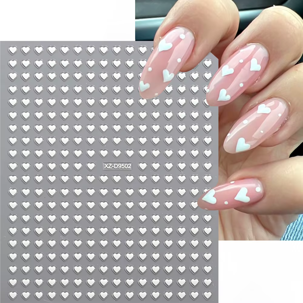 Autocollants pour ongles en forme de cœur, couleurs mélangées 3D, pour la saint-valentin, doux, roug