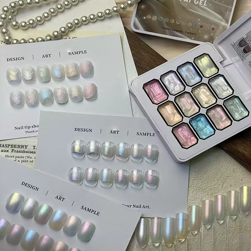 Vernis gel aurore à 12 grilles, fard à joues dégradé, gel UV adapté aux manucure française, breloque