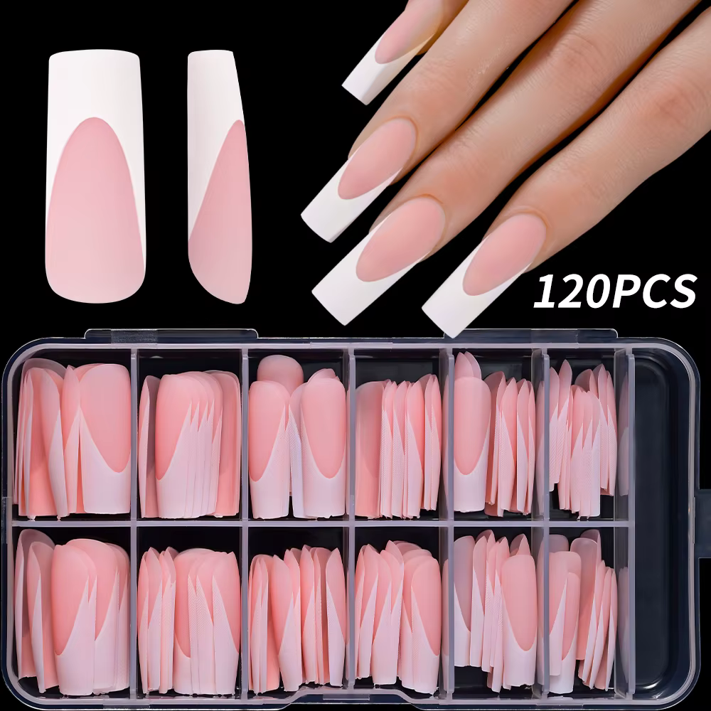 Faux ongles carrés extra longs pour extension d'ongles, couverture complète, gel souple, rose nude, 