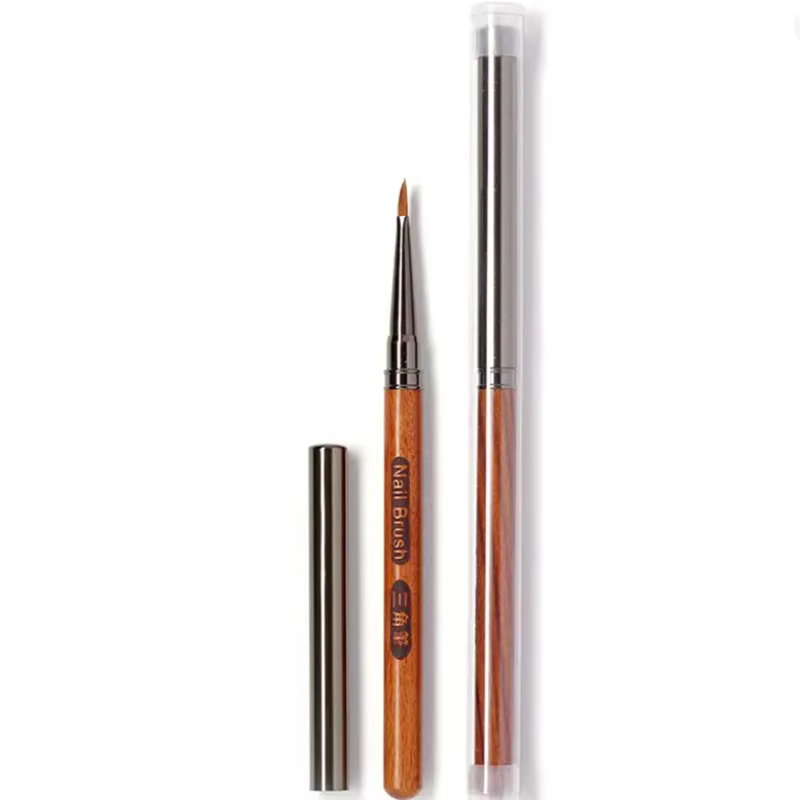 Brosse à ongles triangulaire avec manche rond en bois, en acrylique, pour revêtement d'art des ongle