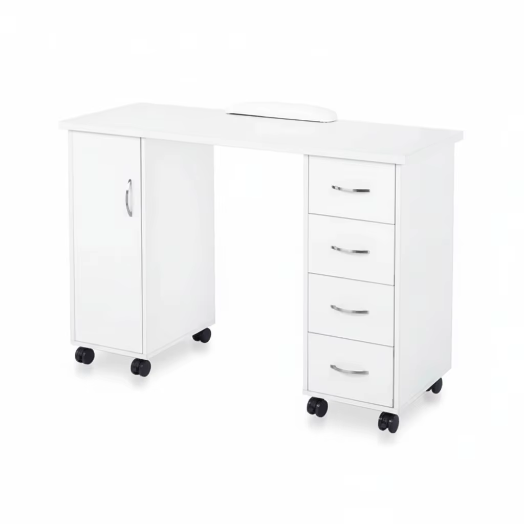 Table de manucure blanche, en bois, hauteur 75 cm/29,5 pouces, table à ongles portable, avec support