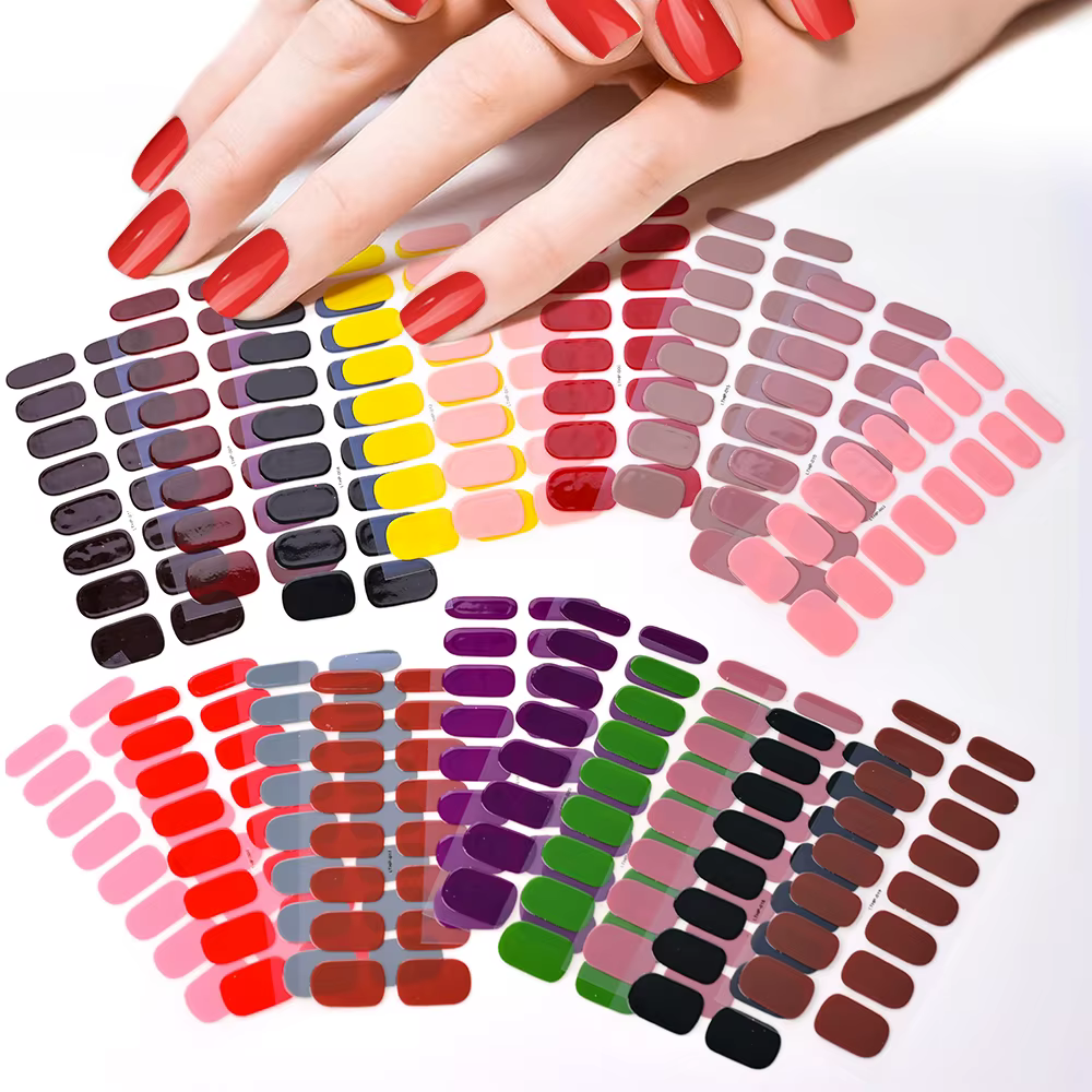 Autocollants pour ongles en gel semi-durci, enveloppes de vernis à ongles, couverture complète longu