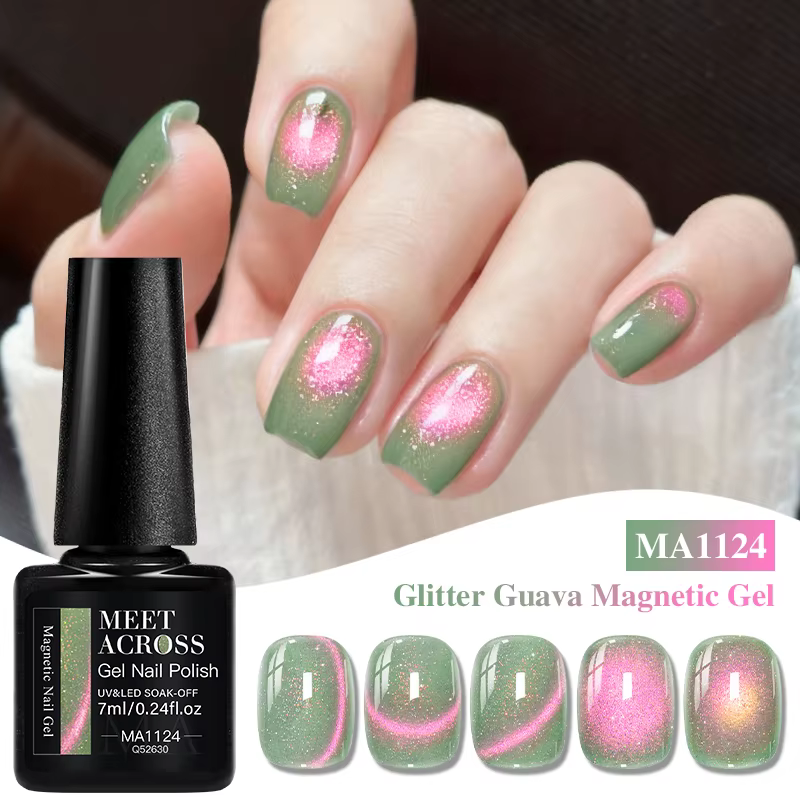 Vernis à ongles gel magnétique pailleté Guava Cat, dégradé scintillant, semi-permanent, à retirer pa