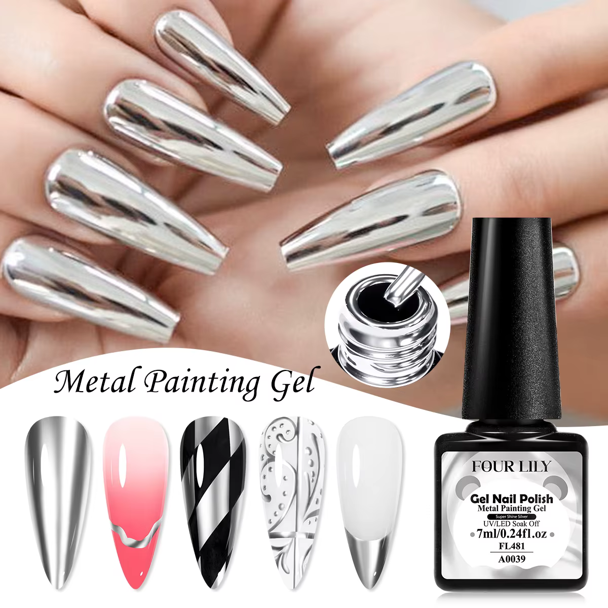 Vernis à ongles gel métallique argenté effet miroir, gel de dessin semi-permanent UV LED, vernis à o