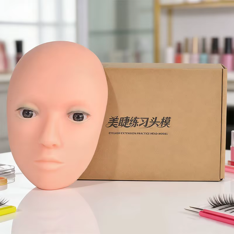 Tête d'entraînement professionnelle pour extensions de cils avec peau artificielle ultra-douce pour