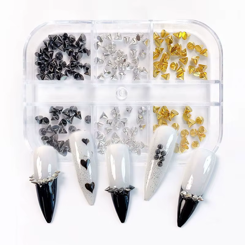 6 grilles 3D Punk métal Rivet breloques pour ongles 1.5/2/3mm or/argent cône rond goujons ongles bij