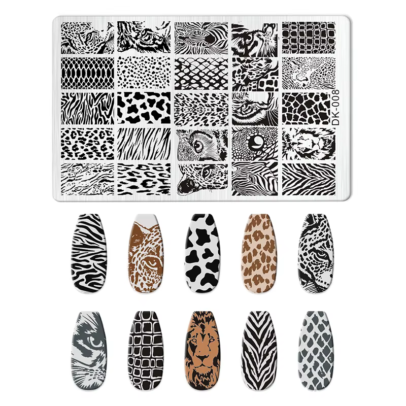 Plaques d'estampage pour ongles, Image animale, imprimé zèbre et léopard, pochoir de manucure en aci
