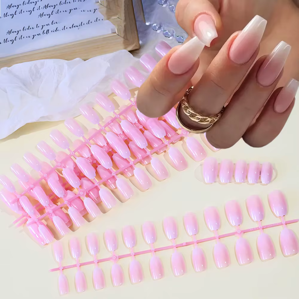 120 pièces rose Ombre moyen cercueil presse sur ongles brillant à la main acrylique faux ongles cons