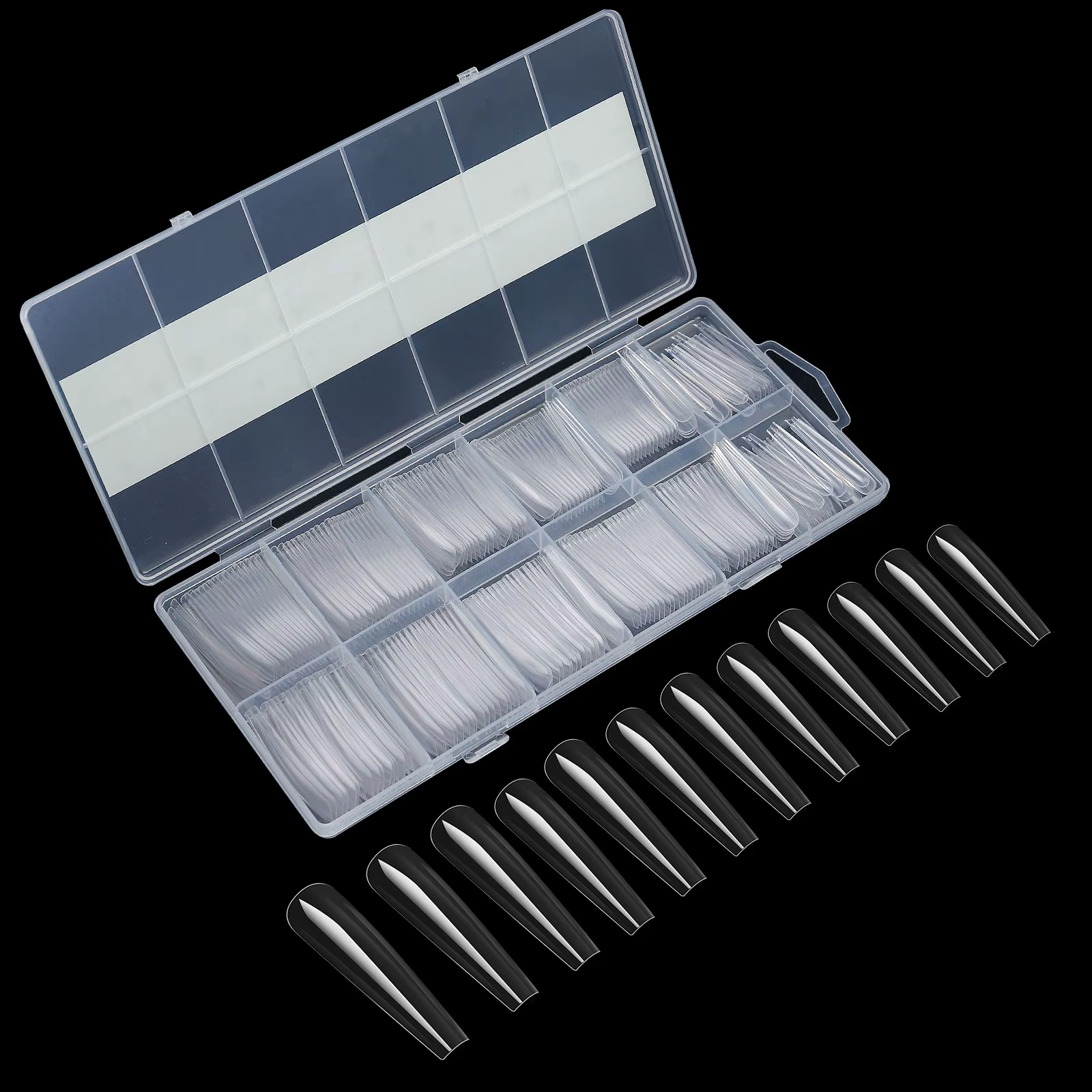 240 pièces/boîte coffins transparents avec faux autocollants pour ongles en denim extra-long pour po