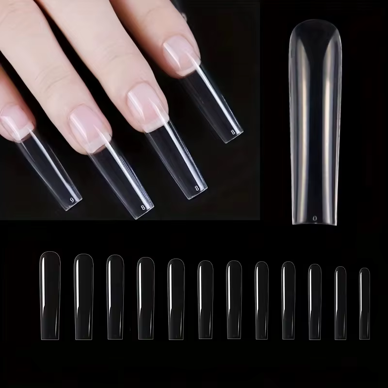 Patchs pour ongles rectangulaires extra longs à couverture complète 240 pièces faux ongles transpare