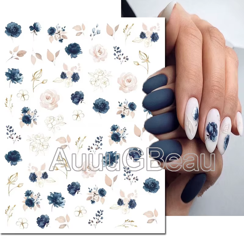 Autocollants 3d pour Nail Art, fleurs aquarelle, violet, vert, rose, feuilles, fruits, curseur adhés
