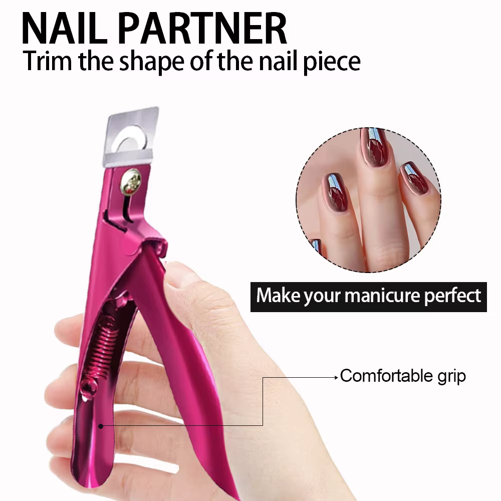 Coupe-ongles professionnel en acrylique en forme de U, coupe droite en acier inoxydable avec 12 aima