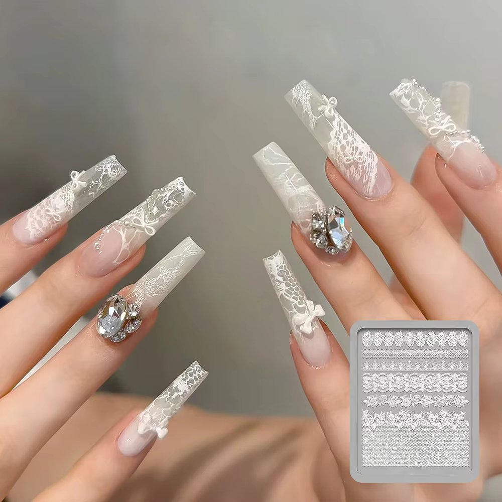 Moule à ongles en silicone souple 3D, motif dentelle creuse, fleur de rose, pour sculpture d'ongles 