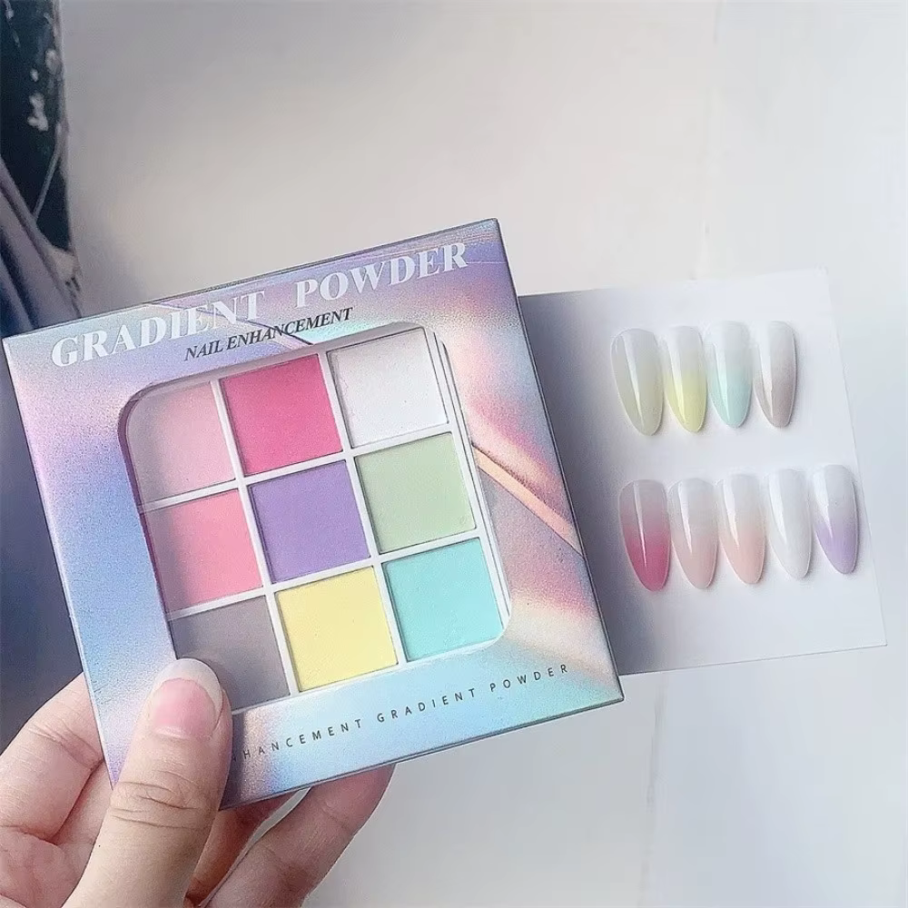 Manucure 9 couleurs tapotements ongles poudres solide Fine paillettes magique néon poudre miroitant 