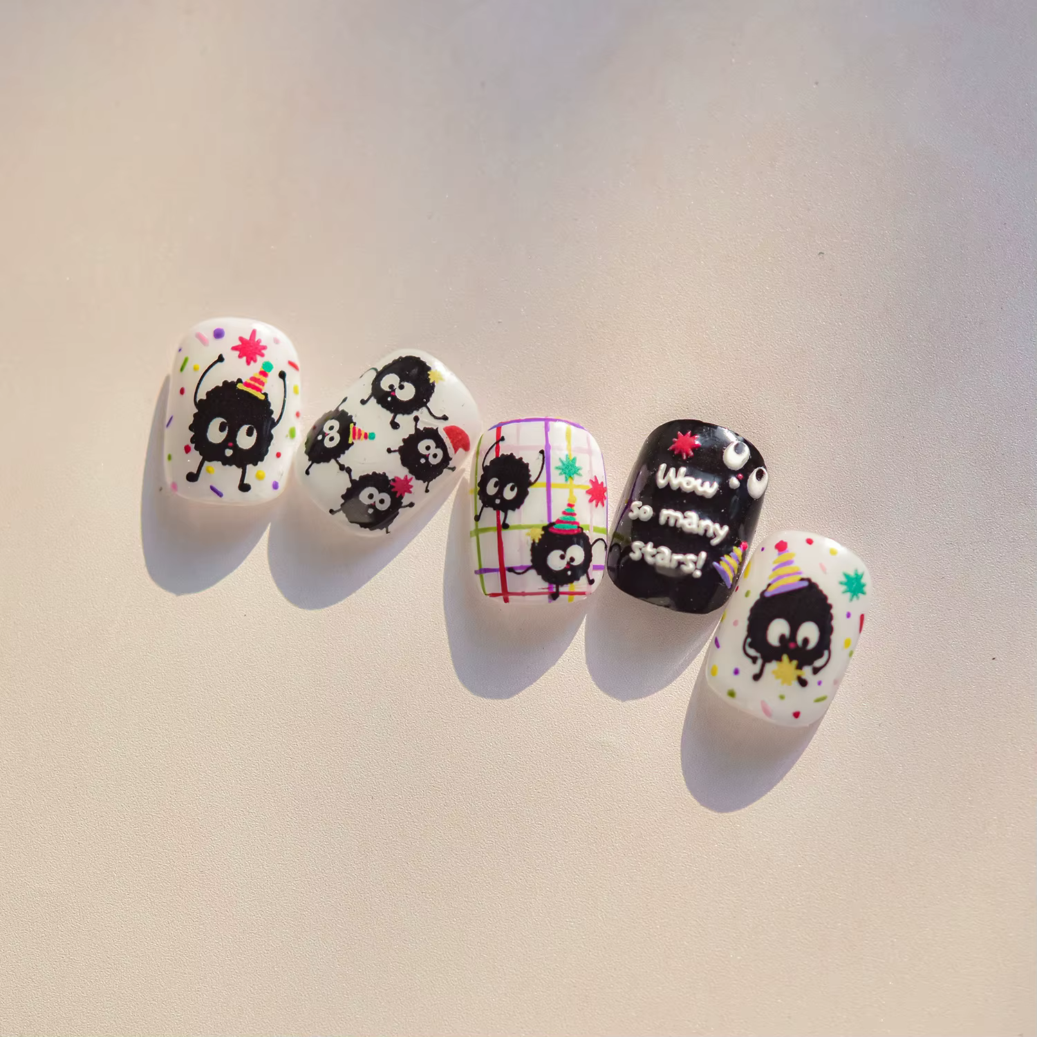 Autocollants pour ongles en relief 5D, style japonais, boule de charbon colorée, autocollants auto-a