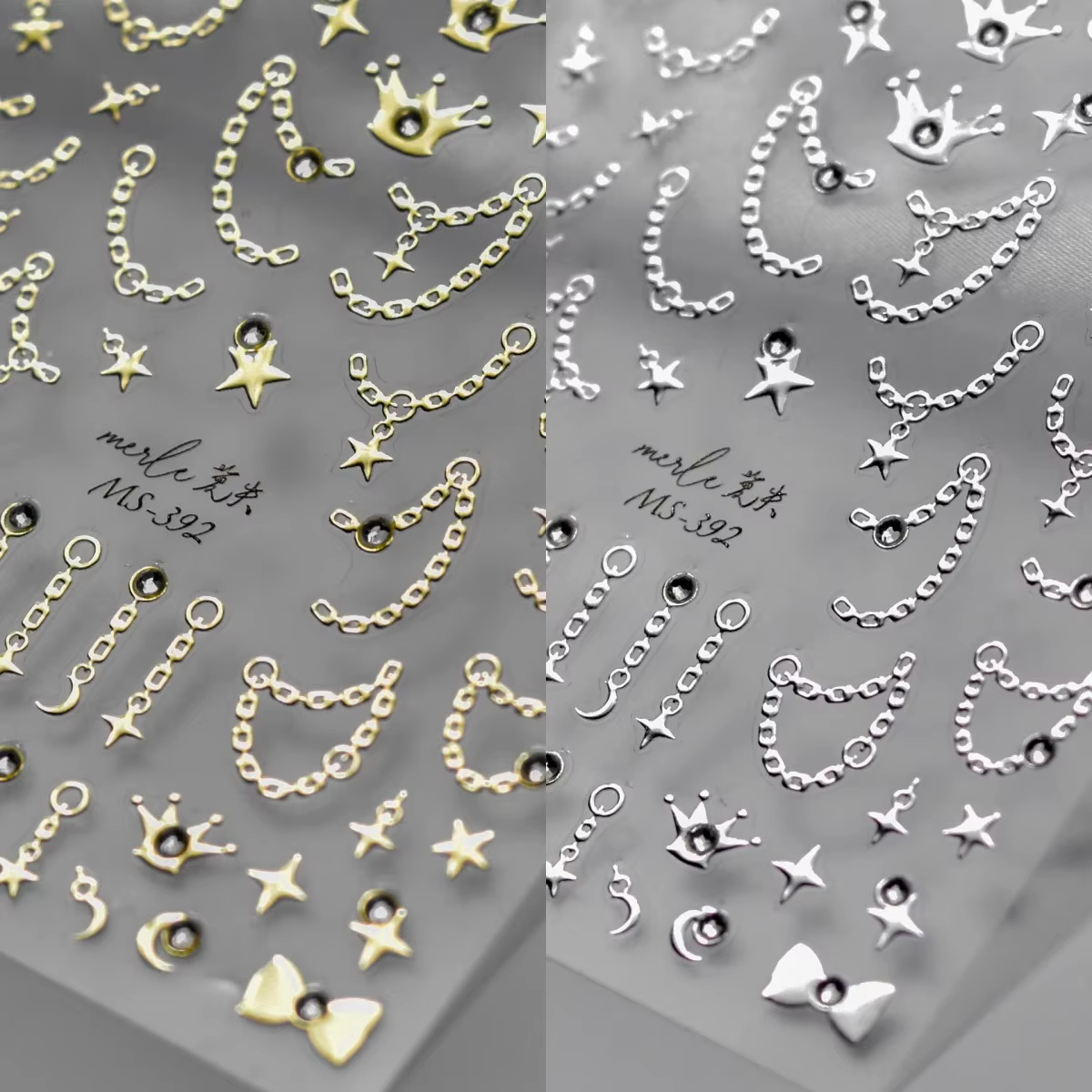 Autocollants pour ongles en chaîne étoile diamant 5D, 1 pièce, or argent, auto-adhésifs, décorations