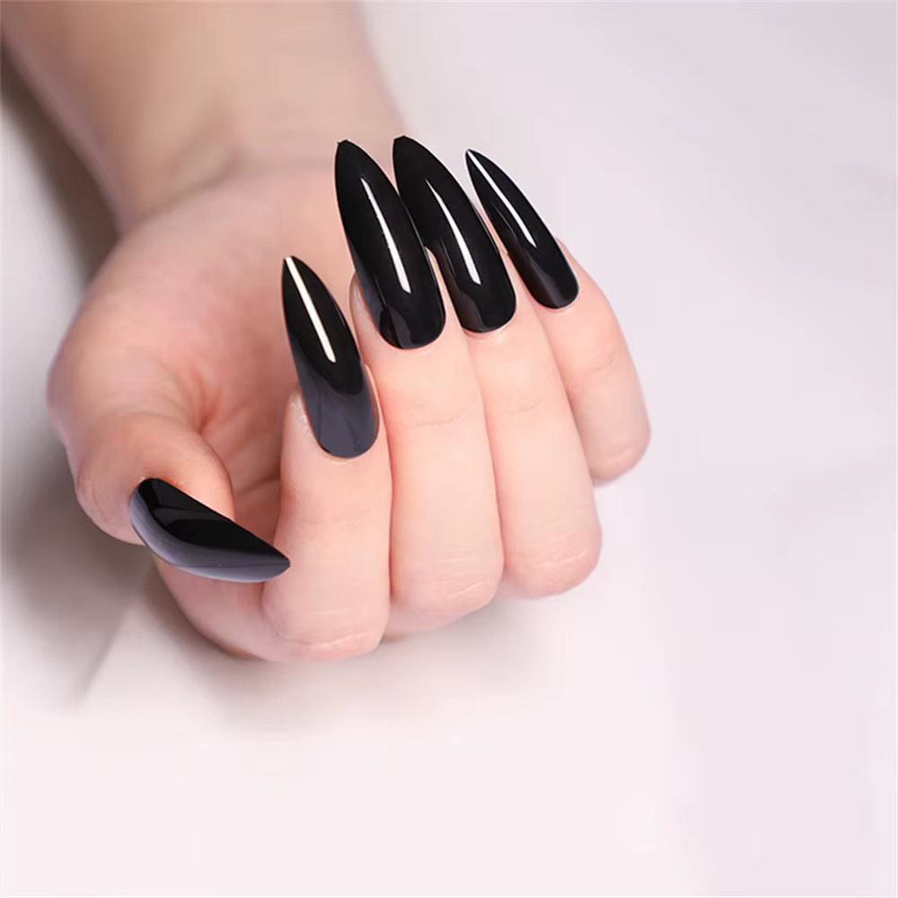 Faux Ongles Longs en Forme d'Amande pour Halloween, 24 Pièces, N64.Sharp, Ballerine Française, Diama