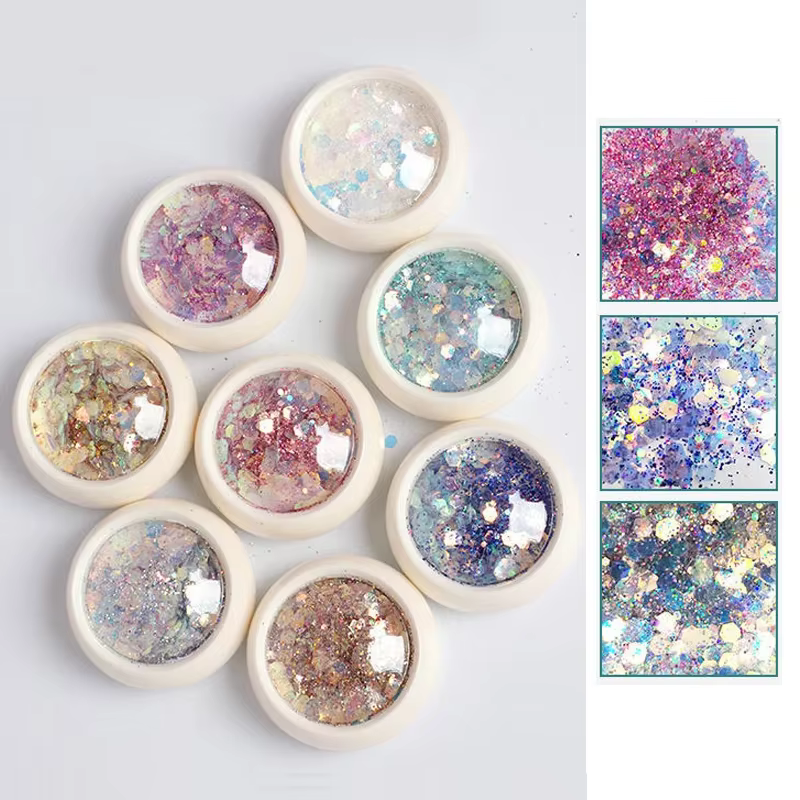 Kit d'art d'ongle sirène 3D avec paillettes hexagonales, tranches de flocons, décorations à paillett